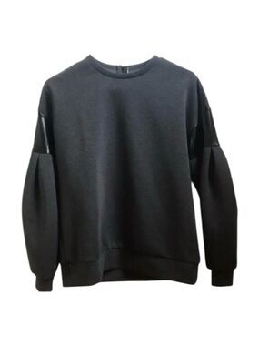 4/$25 KIDICHIC Girls Gray Long Sleeve Blouse Faux Leather Sleeve Detail Size 20